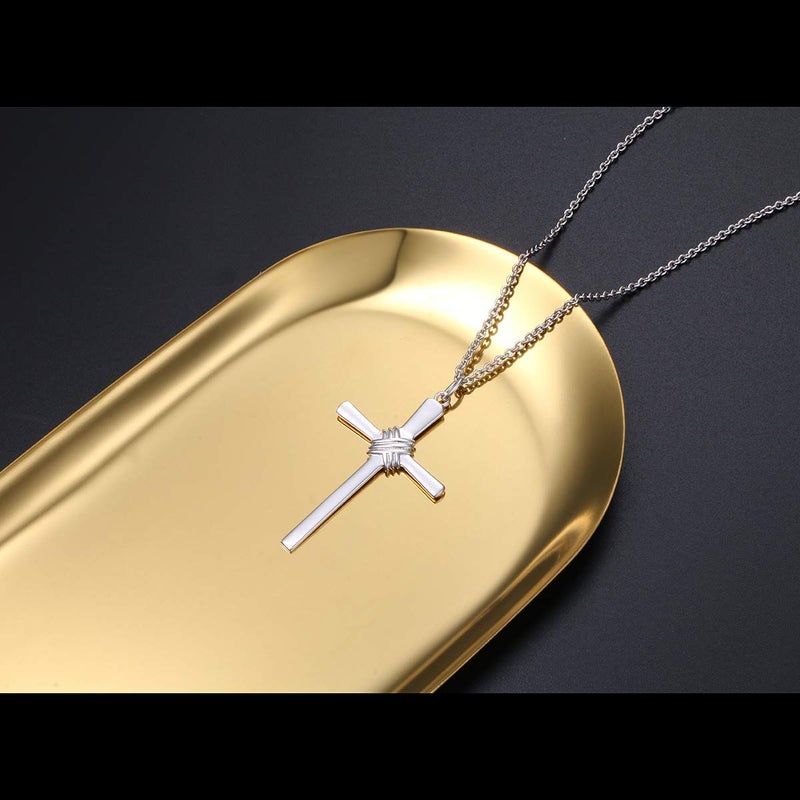 FLYOW Easter Gifts Cross Necklace for Men Women 925 Sterling Silver Crufix Jewelry with Strong 24 Inches Long Chain - Image 3